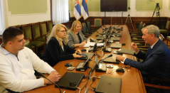 5 April 2019 Head of the of the National Assembly delegation to PACE Dr Aleksandra Tomic and delegation member Aleksandar Seselj in meeting with Belgian Ambassador to Serbia Koen Adam